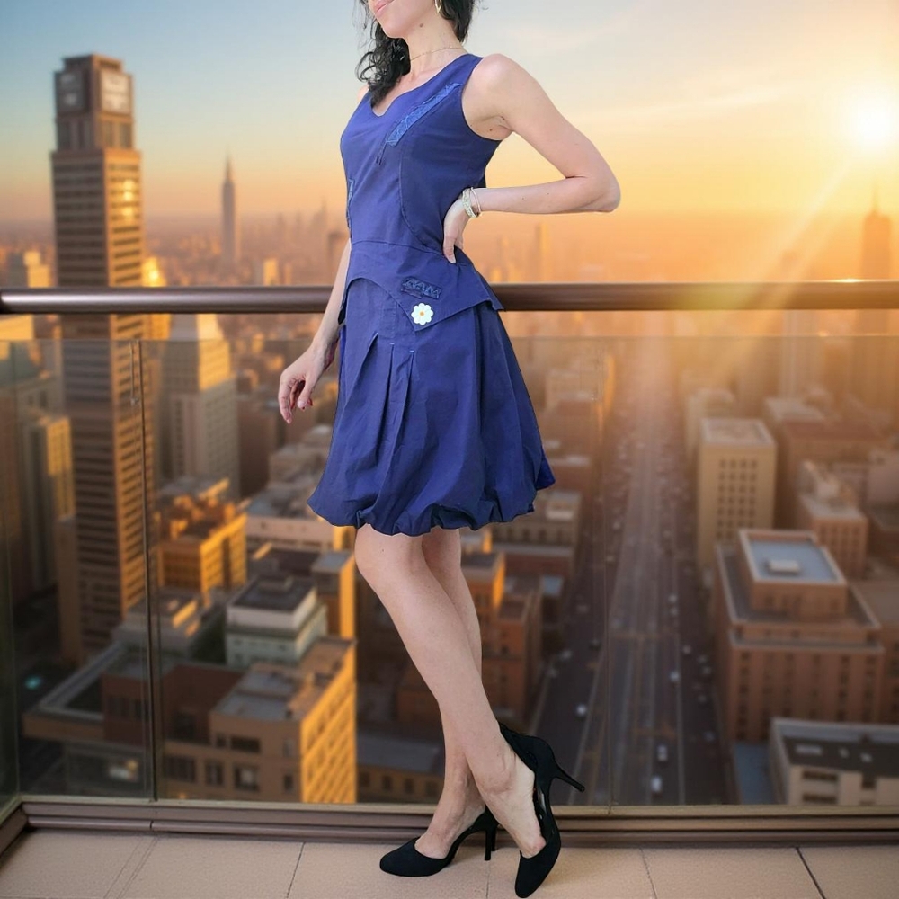 Unique Indigo Blue Applique Dress